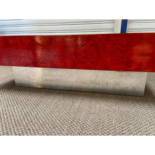 Vintage Couchtisch aus rot gebeiztem Wurzelholz und Aluminium von Mario Sabot, 1970