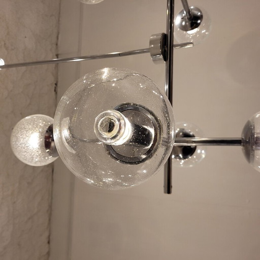 Vintage-Kronleuchter aus verchromtem Metall und Glas für Studio Kinkeldey, Deutschland 1960