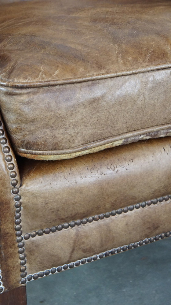 Image 1 of Rindsledersessel mit umkehrbarem Kelim-Sitzkissen