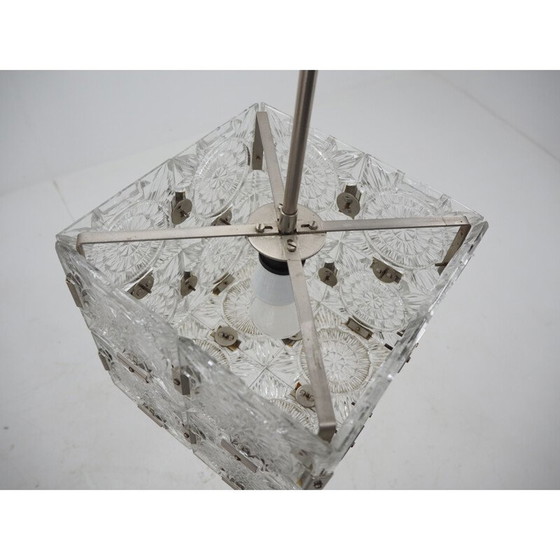 Image 1 of Kronleuchter aus kubischem Glas von Kamenický Šenov, Tschechoslowakei 1960