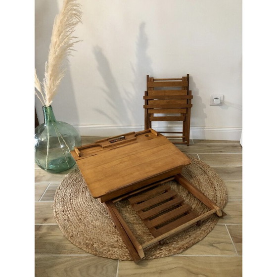 Image 1 of Vintage Kinderschreibtisch aus Buche mit Stuhl von Clerc Pampo, Frankreich 1950s