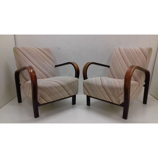 Paar Vintage-Sessel mit Couchtisch von Karel Koželka und Antonín Kropáček, Tschechoslowakei 1940