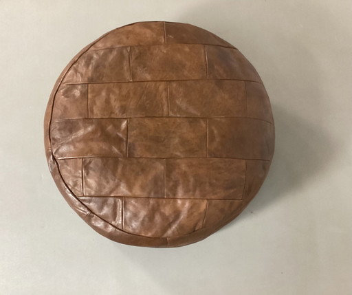 Vintage Cognac Leder De Sede Pouf Patchwork Leder
