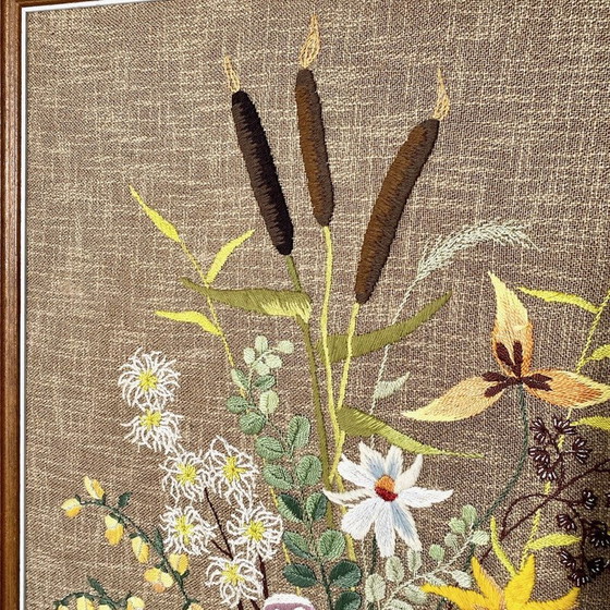 Image 1 of Vintage Mcm Nadelspitze Wand Kunst wilde Blume Bouquet