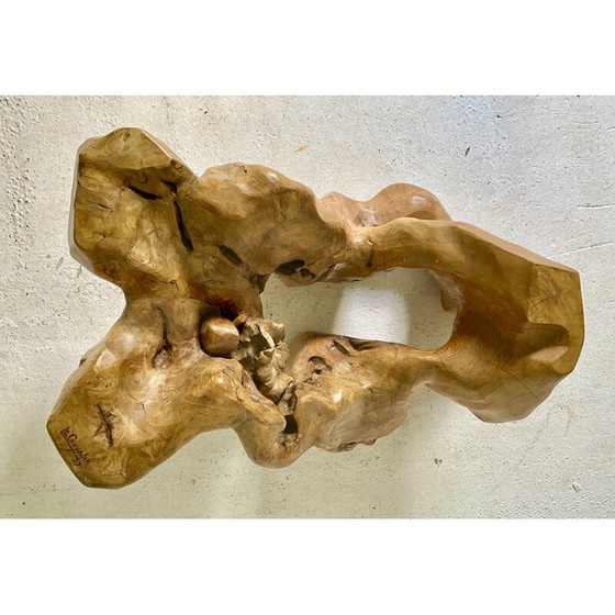 Image 1 of Brutalistischer Couchtisch aus Holz und Glas von Jean Yves Le Guyader