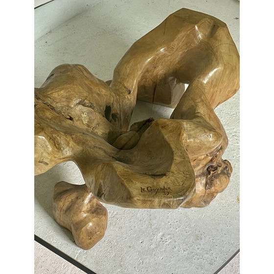 Image 1 of Brutalistischer Couchtisch aus Holz und Glas von Jean Yves Le Guyader