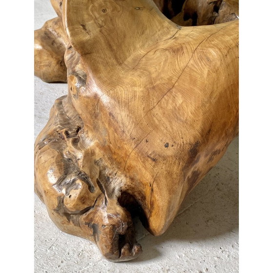 Image 1 of Brutalistischer Couchtisch aus Holz und Glas von Jean Yves Le Guyader