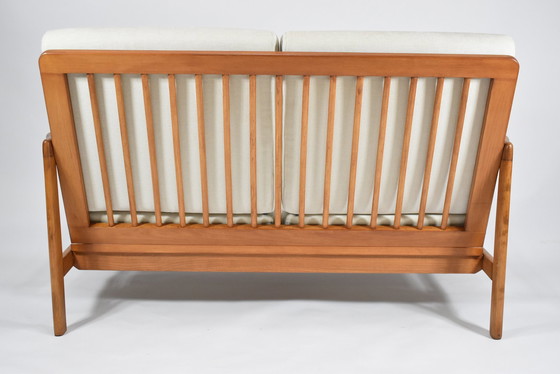 Image 1 of Skandinavisches Zweisitzer-Sofa, Cremefarbener Stoff