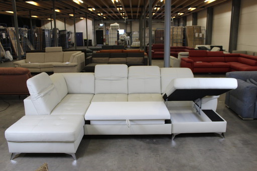 Ledersofa U-Sofa Mit Schlaffunktion Stauraum Und Verstellbaren Kopfstützen Ledercouch Schlafsofa Sofa Couch 