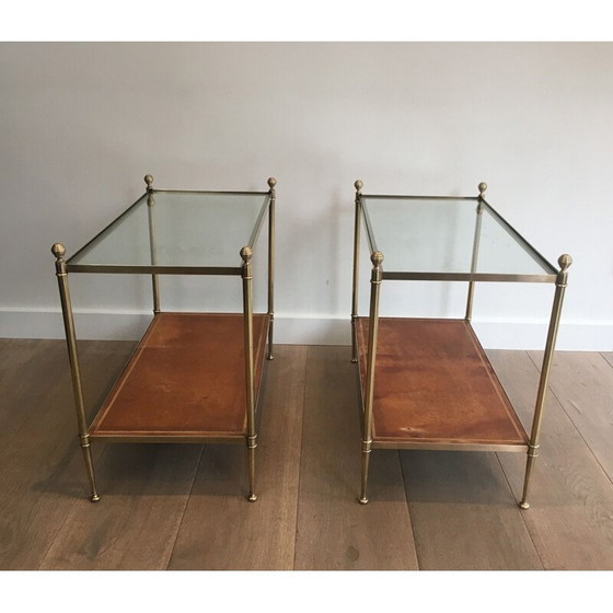 Image 1 of Paar Vintage-Sofas aus Mahagoni, Messing und Marmor