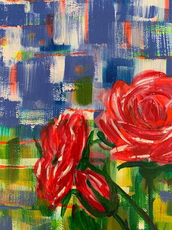 Image 1 of Acryl Auf Platte 30X40 Cm - Handsigniert - Rose