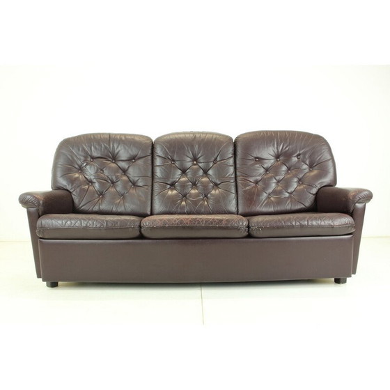 Image 1 of Dreisitziges Ledersofa, Tschechoslowakei 1970er Jahre