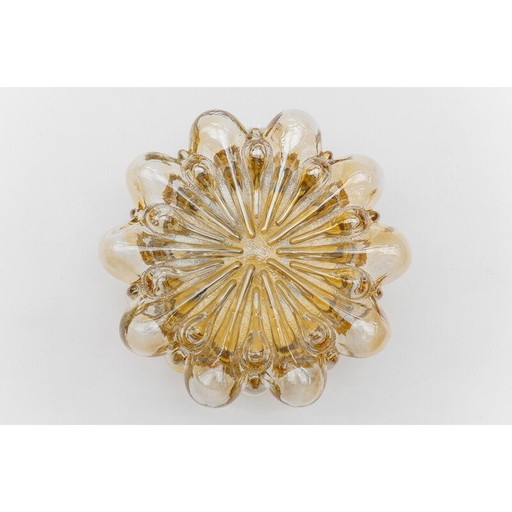 Runde Vintage-Deckenlampe aus bernsteinfarbenem, blasigem Glas, 1960