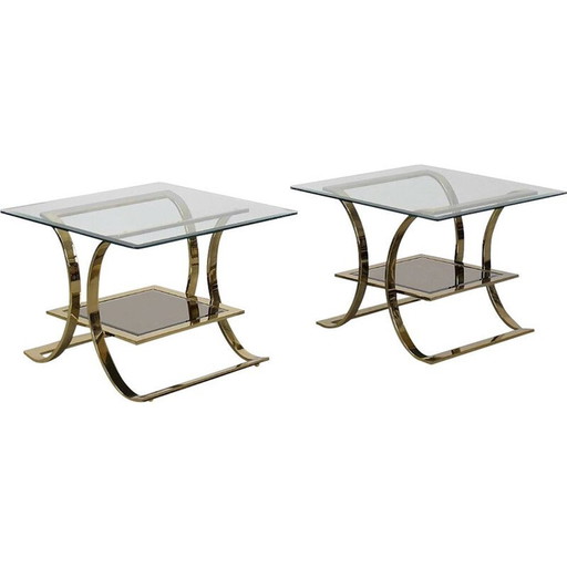 Paar Vintage Couchtische aus vergoldetem Metall und Glas, Italien 1960