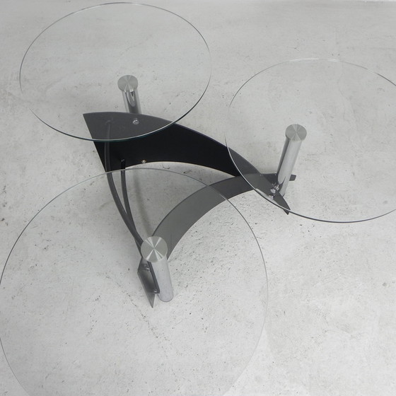 Image 1 of Design Couchtisch mit 3 drehbaren Glasplatten, 1980er Jahre