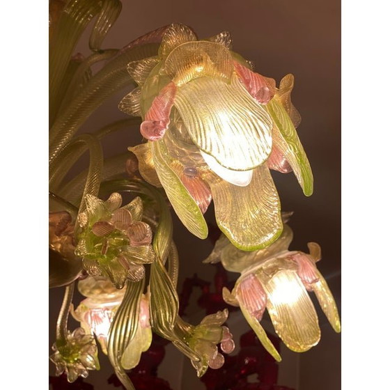 Image 1 of 1970S Italienischer Stil Murano Glas Mehrfarbig Mit Blumen Kronleuchter