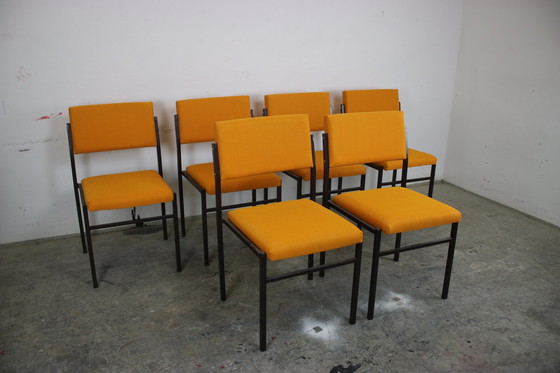 Image 1 of 6X L&C Arnold Stahlrohr Stühle Vintage Stuhl Set Orange Neubezug 60S