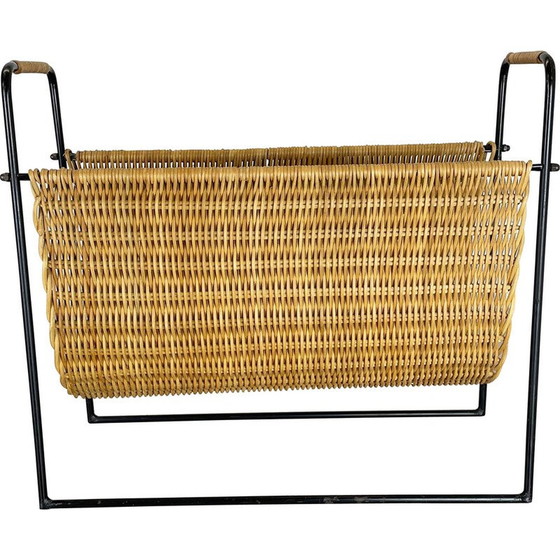 Image 1 of Mid-Century Rattan Bauhaus Zeitschriftenständer, Frankreich 1970er