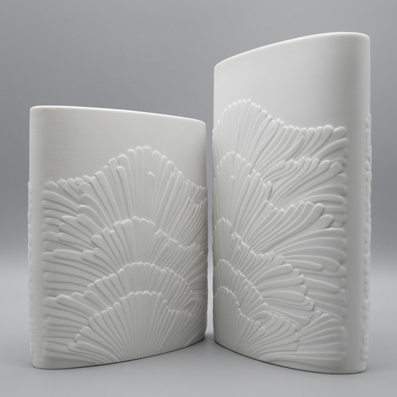 Image 1 of Rosenthal Rosamunde Nairac Bisque Porzellan Vase Anemone Duo Op-Art H19Cm +23Cm