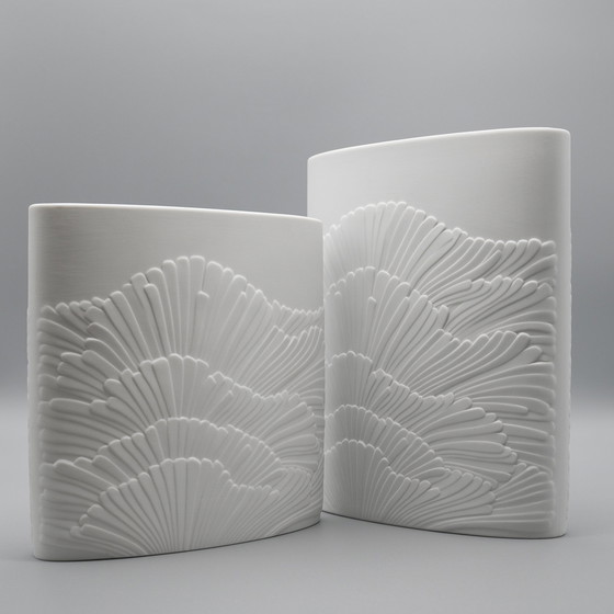 Image 1 of Rosenthal Rosamunde Nairac Bisque Porzellan Vase Anemone Duo Op-Art H19Cm +23Cm