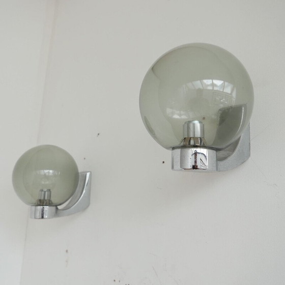 Image 1 of Paar Vintage Glas und Chrom Wandleuchten Holland 1970er