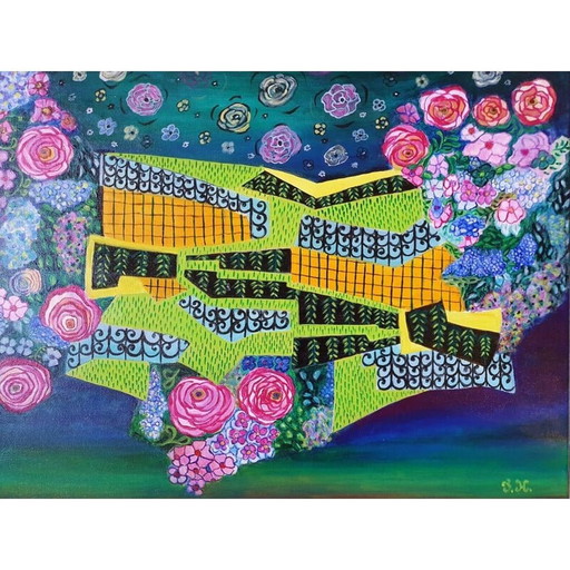 Vintage-Acrylgemälde "Flucht" von Jocelyne Hoffelt, 2021