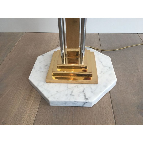Image 1 of Vintage Stehleuchte aus Chrom, Messing und Marmor 1970
