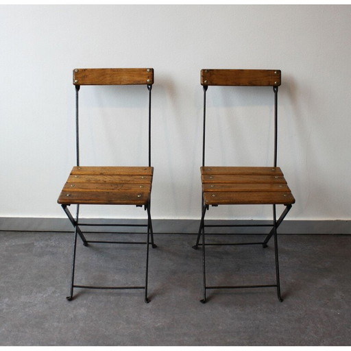 Paar klappbare Bistrostühle, Frankreich 1930