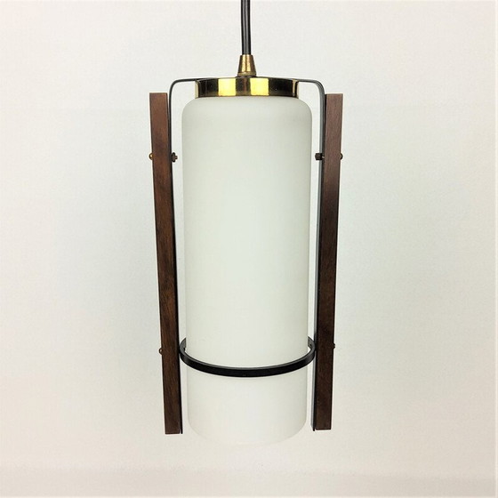Image 1 of Vintage Pendelleuchte aus Glas und lackiertem Metall von Arlus, 1960