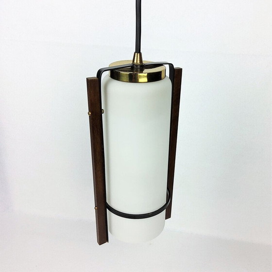 Image 1 of Vintage Pendelleuchte aus Glas und lackiertem Metall von Arlus, 1960