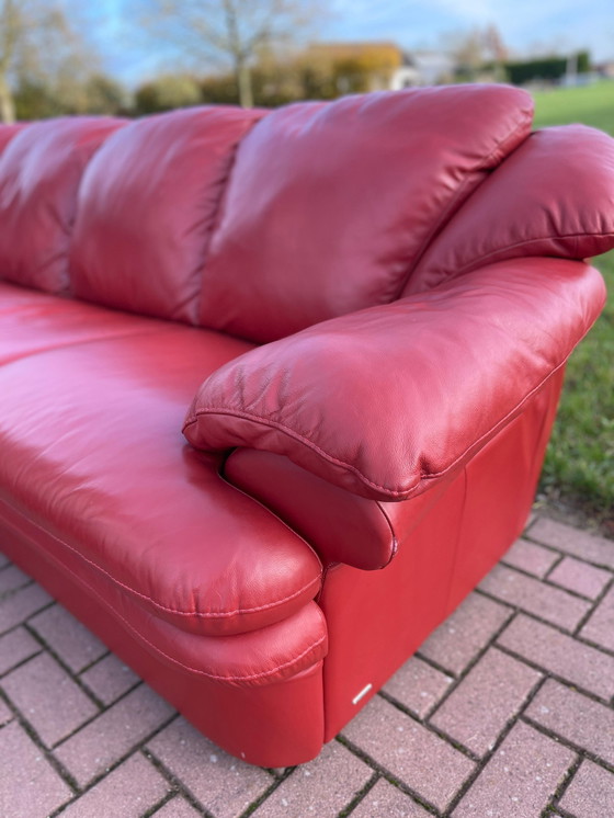 Image 1 of Schönes Natuzzi Rotes Leder Ecksofa mit Ottomane