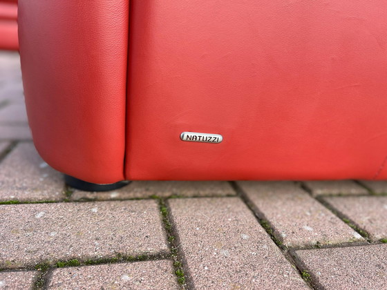 Image 1 of Schönes Natuzzi Rotes Leder Ecksofa mit Ottomane