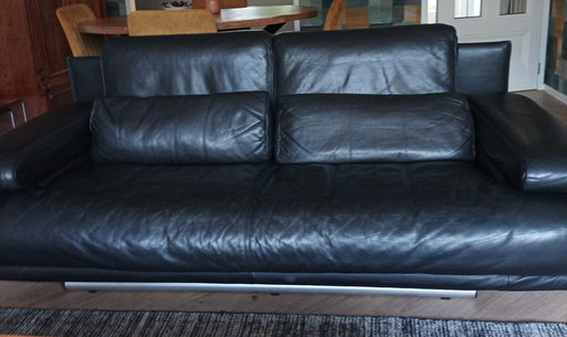 Rolf Benz 6500 Schwarzes Leder 2,5-Sitzer Sofa