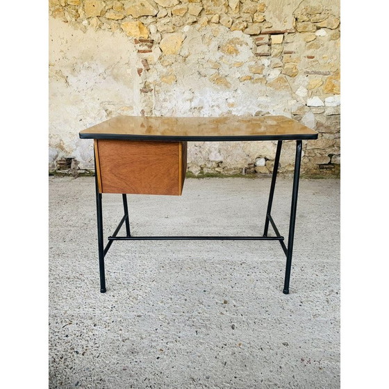 Image 1 of Vintage-Schreibtisch aus Metall und schwarzem Resopal mit 2 Schubladen, 1960
