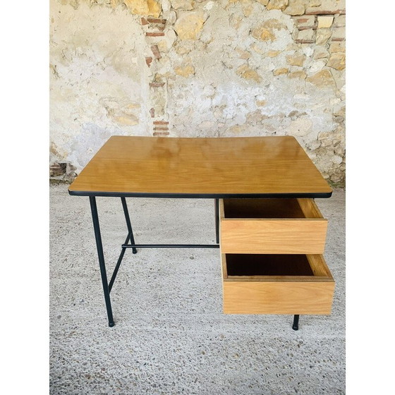 Image 1 of Vintage-Schreibtisch aus Metall und schwarzem Resopal mit 2 Schubladen, 1960