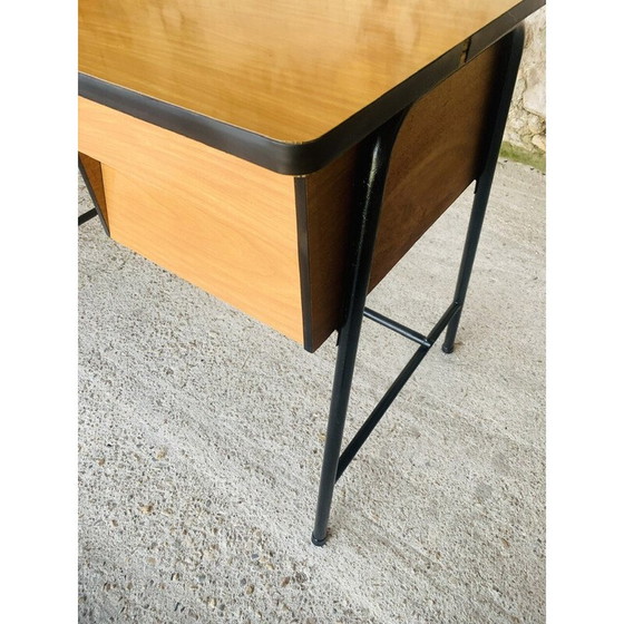 Image 1 of Vintage-Schreibtisch aus Metall und schwarzem Resopal mit 2 Schubladen, 1960