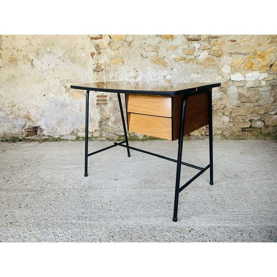 Image 1 of Vintage-Schreibtisch aus Metall und schwarzem Resopal mit 2 Schubladen, 1960