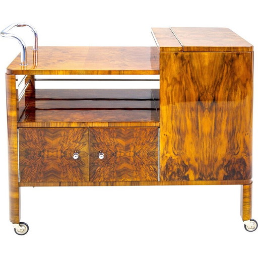 Vintage Art Deco Wagen in Nussbaum und Chromstahl für Thonet, Österreich 1930