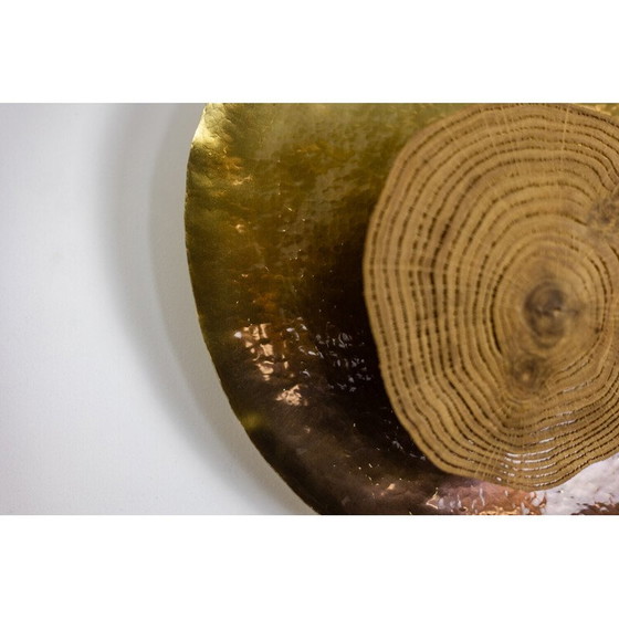 Image 1 of Paar Vintage-Wandlampen "Martincourt" aus Holzspitze und patiniertem Messing