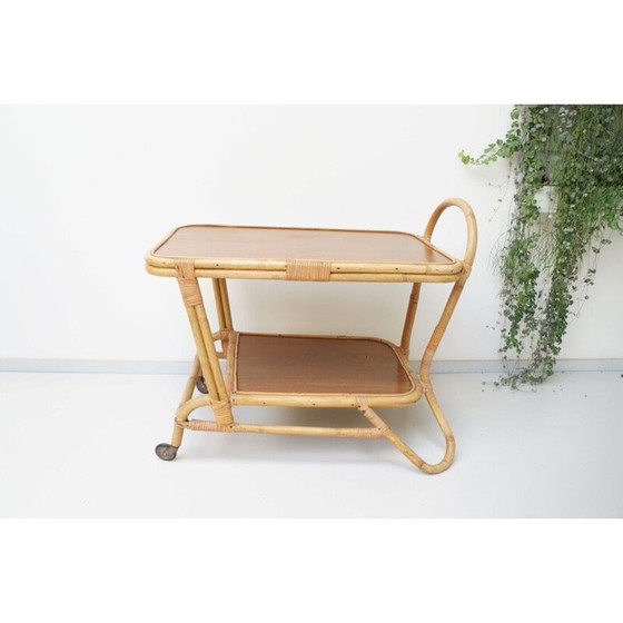 Image 1 of Vintage Rattan Bambus Serviertablett 1960