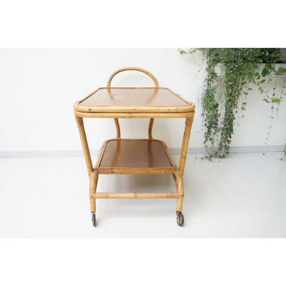 Image 1 of Vintage Rattan Bambus Serviertablett 1960
