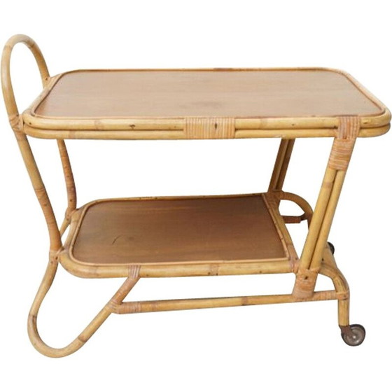 Image 1 of Vintage Rattan Bambus Serviertablett 1960