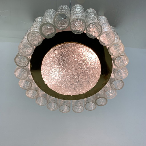 Doria Leuchten Glasröhren Kronleuchter Flush Mount Gold - 1960s