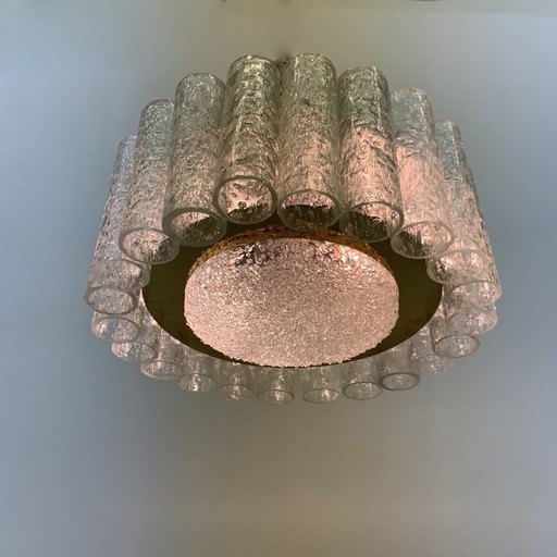 Doria Leuchten Glasröhren Kronleuchter Flush Mount Gold - 1960s