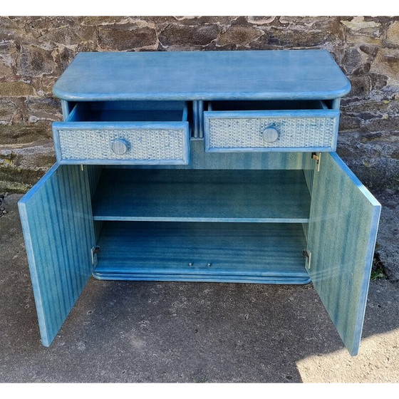 Image 1 of Vintage Maugrion Kommode aus Holz und Rattan für Roche Bobois, 1980
