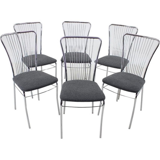 6 italienische Esszimmerstühle aus Bouclé-Stoff, 1970er Jahre