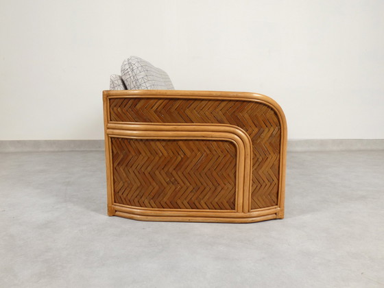 Image 1 of Sofa aus Bambus und Rattan mit grafischem Stoff