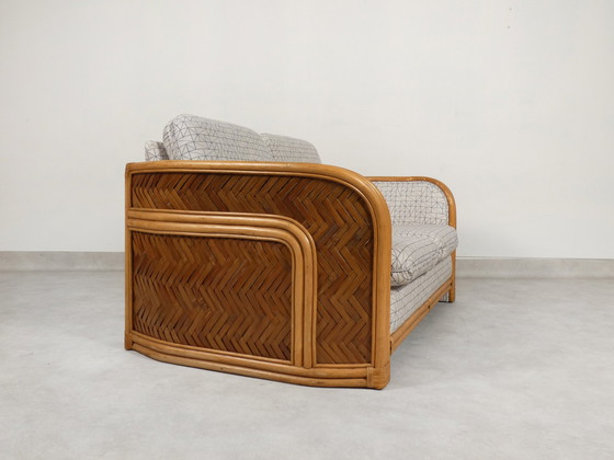 Image 1 of Sofa aus Bambus und Rattan mit grafischem Stoff