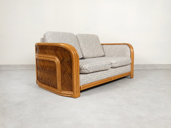 Image 1 of Sofa aus Bambus und Rattan mit grafischem Stoff