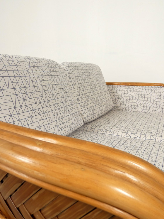 Image 1 of Sofa aus Bambus und Rattan mit grafischem Stoff